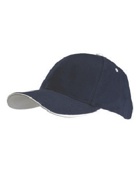 Stock Navy Brushed Cotton Cap with White Trim & Bill without Front Eyelets