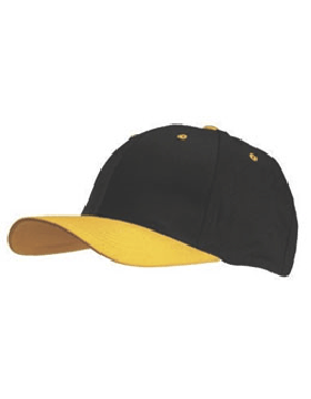 Stock Twill Black Cap with Atheltic Gold Bill Eyelets & Button