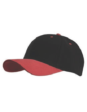 Stock Twill Black Cap with Red Bill Eyelets & Button