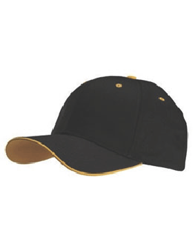 Stock Twill Black Cap with Athletic Gold Trim Eyelets & Button