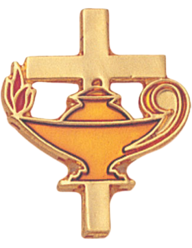 Enameled School Pin, Lamp of Learning with Cross