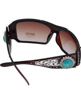 Turquoise Stone & Rhinestone Circle Sunglasses with Amber Lens