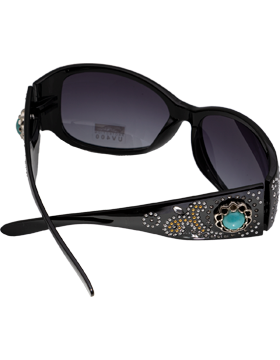 Turquoise Rhinestone Design Sunglasses with Black Lens