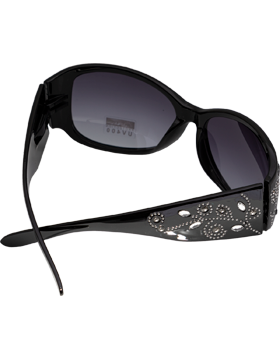 Rhinestone Leaf Design Sunglasses with Black Lens