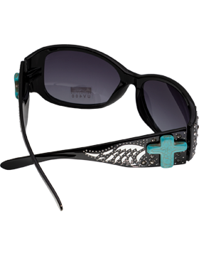 Turquoise Cross & Wings Sunglasses with Black Lens