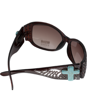 Turquoise Cross & Wings Sunglasses with Amber Lens