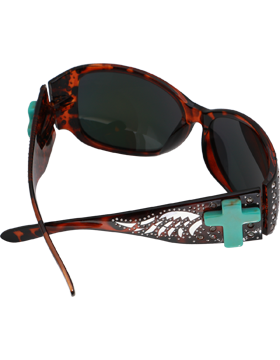 Turquoise Cross & Wings Sunglasses with Yellow Lens