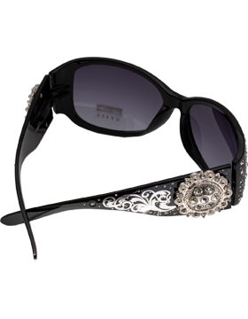 Silver Concho Design Sunglasses with Black Lens
