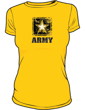 Screen Printed T-MIL-0012A, Army with Distressed Army Star, Lemon, Heavyweight