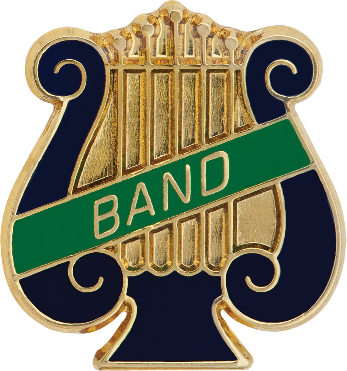 Enameled Band Pin, Music Lyre with BAND