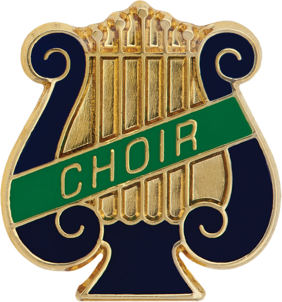 Enameled Band Pin, Music Lyre with CHOIR