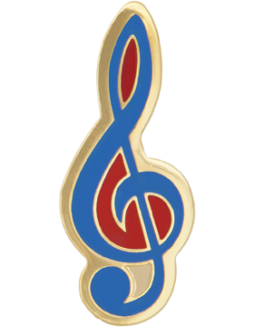 Enameled Band Pin, Blue and Red Music Clef