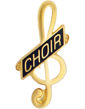 Enameled Band Pin, Treble Clef with CHOIR
