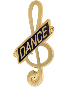 Enameled Band Pin, Treble Clef with DANCE