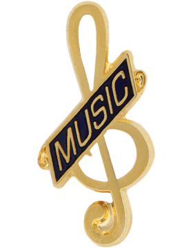 Enameled Band Pin, Treble Clef with MUSIC