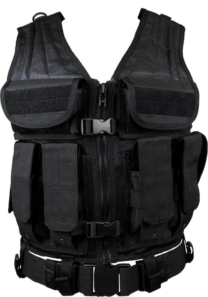 Elite Tactical Vest And Pistol Belt Black M-XL Adjustable ETV