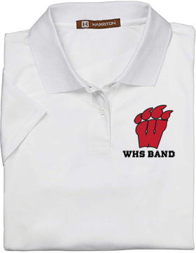 WHS Band Harriton Ladies White Polytech Polo