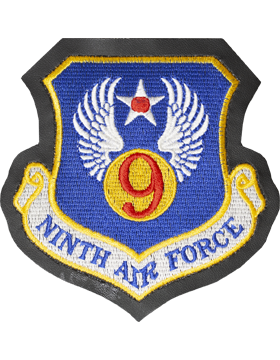9th Air Force Full Color Patch on Black Leather with Fastener