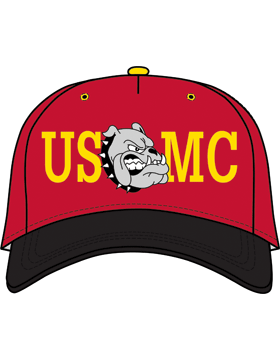 BC-USMC-207 Ball Cap Red with Black Bill - USMC with Bulldog in Middle