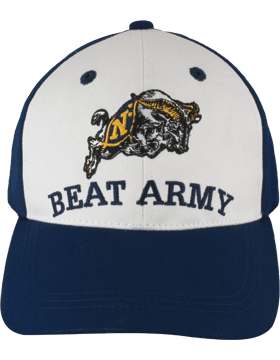 BC-USNA-309 Ball Cap Lt Navy Bill with white, Beat Army, Goat design