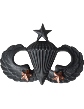 Black Metal Badge Sr Parachutist with  2 Combat Stars