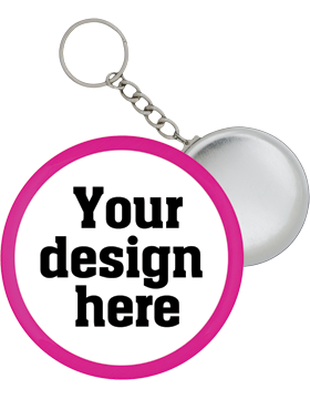 Custom Button Split Ring Key Chain with Pink Mylar Ring