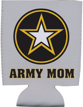 Collapsible Can Insulator, Army Star with Army Mom, Gray