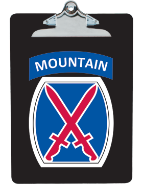 Clipboard 10th Mountain Patch with Tab on Black with Standard Clip